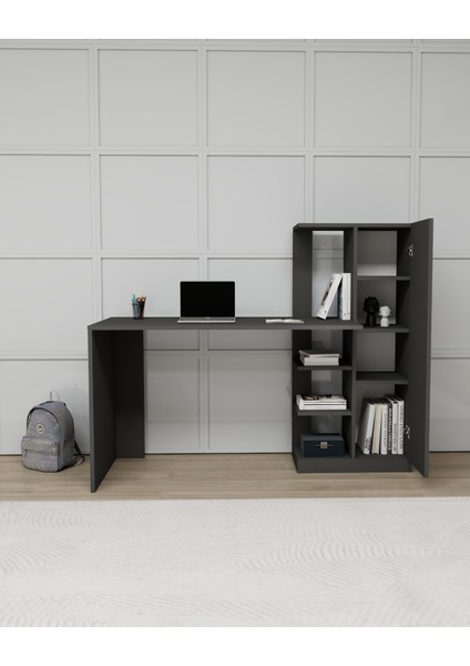 Yağız Dolaplı Raflı Çalışma Bilgisayar Masası, Antrasit - Yağız fiyatları