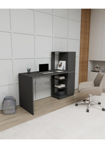 Yağız Dolaplı Raflı Çalışma Bilgisayar Masası, Antrasit - Yağız modelleri