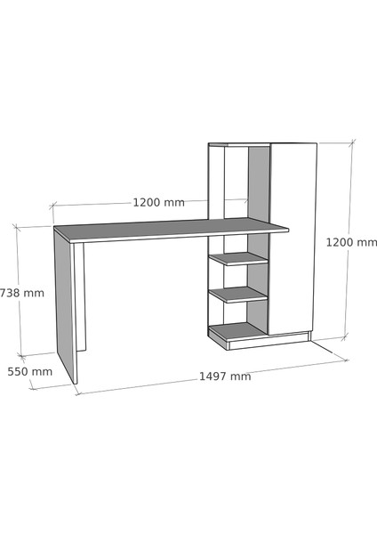 Yağız Dolaplı Raflı Çalışma Bilgisayar Masası, Antrasit - Yağız
