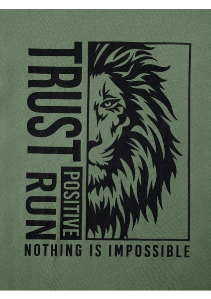 Haki Aslan Baskılı %100 Pamuk Erkek T-Shirt fiyatları