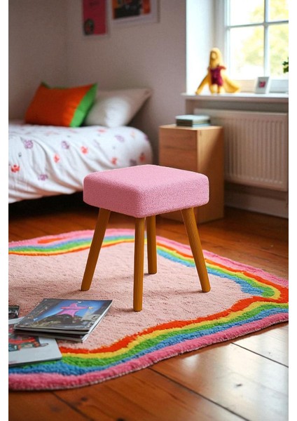 Alvıa Modern Ahşap Ayaklı Teddy Peluş Kare Bench Puf – Dekoratif Tabure fırsatları