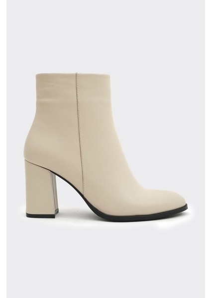 Klasik Hakiki Deri Fermuarlı Topuklu Kadın Bot