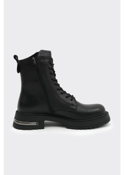 Hakiki Deri Bağcıklı Fermuarlı Kadın Bot