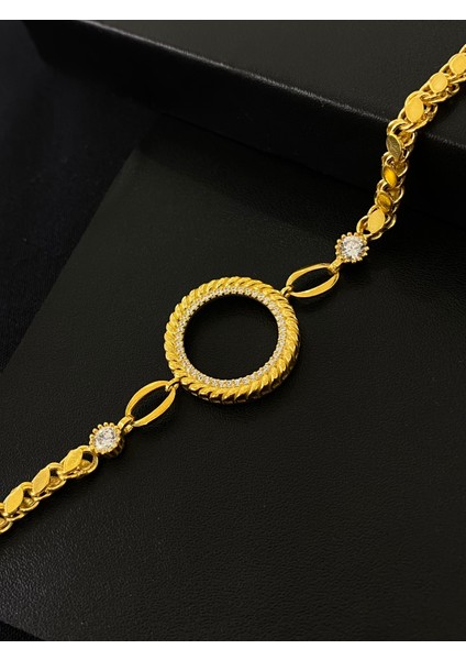 925 Ayar Gümüş Çeyrek Altın Takmak Için Gümüş Kadın Bileklik (17+3cm) (Altın Yaldızlı) KG11 fiyatları