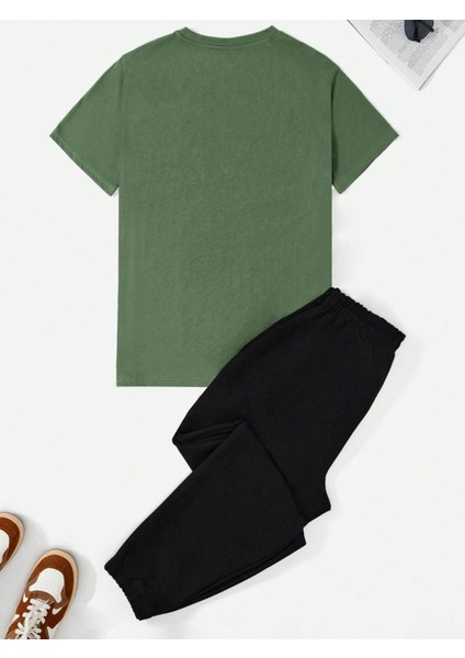 Haki Aslan Baskılı %100 Pamuk Erkek T-Shirt fırsatları