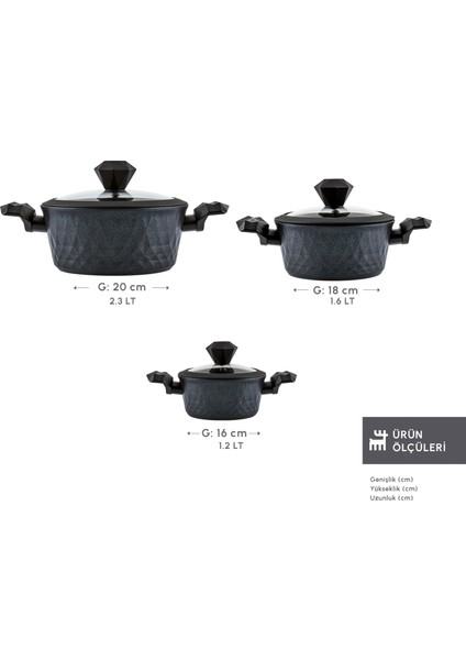 BioDiamond Antibakteriyel Kulp İndüksiyon Tabanlı 6 Parça Tencere Seti fiyatları