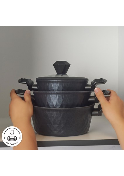 BioDiamond Antibakteriyel Kulp İndüksiyon Tabanlı 6 Parça Tencere Seti