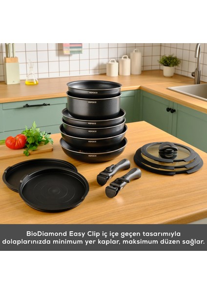 Biodiamond Easy Clip Çıkarılabilir Saplı İndüksiyon Tabanlı 13 Parça Tencere / Tava Seti