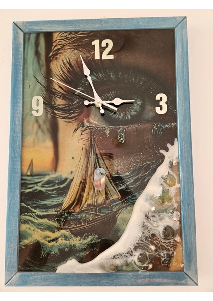 Ahşap Çerçeveli Özel Tasarım Epoksi Duvar Saati