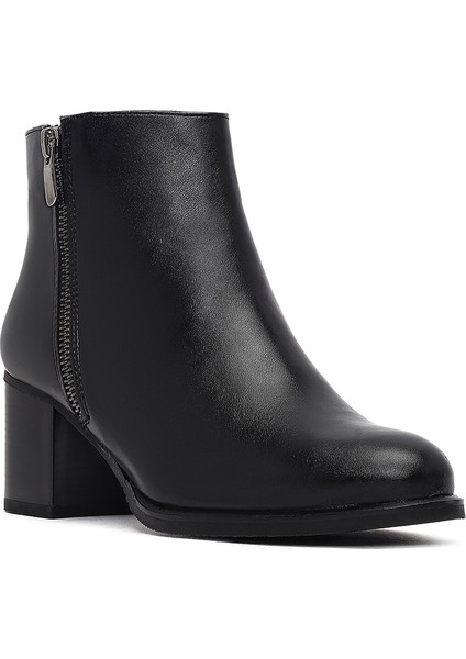 Kadın Siyah Fermuarlı Kalın Topuklu Bot 25WFE250318