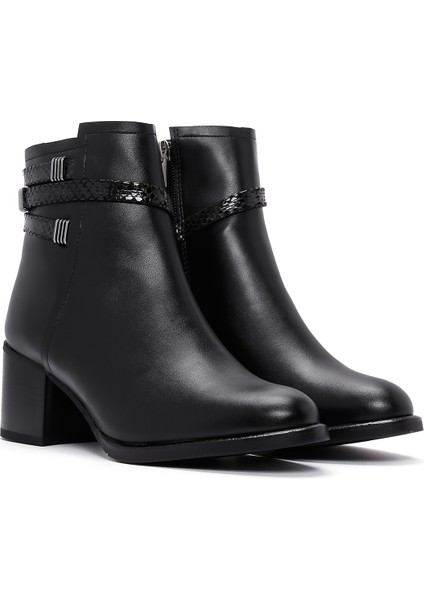 Kadın Siyah Fermuarlı Kalın Topuklu Bot 25WFE250418 indirimleri
