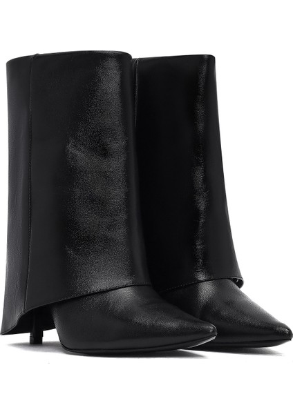 Kadın Siyah Ince Topuklu Deri Bot 25AFD160218 indirimleri