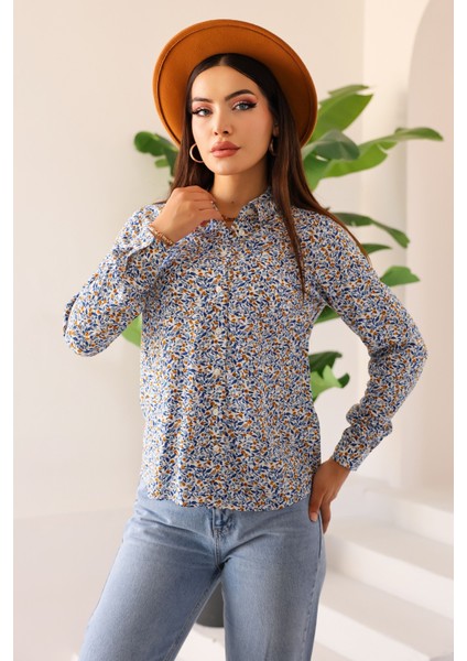 Kadın Çiçek Desenli Uzun Kollu Gömlek – Rahat Kesim, Hafif ve Nefes Alabilen Kumaş, Günlük