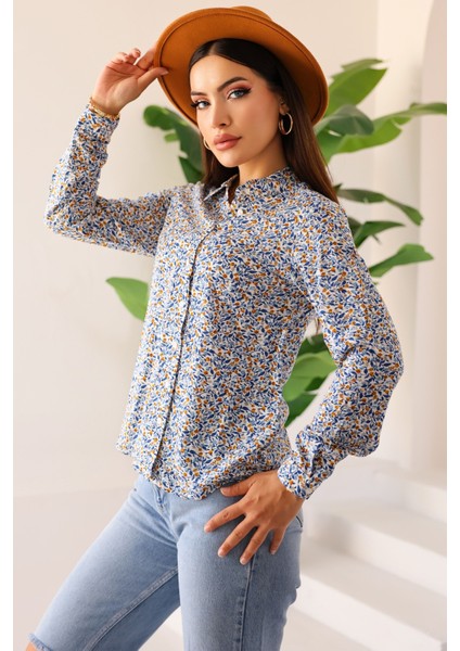 Kadın Çiçek Desenli Uzun Kollu Gömlek – Rahat Kesim, Hafif ve Nefes Alabilen Kumaş, Günlük modelleri