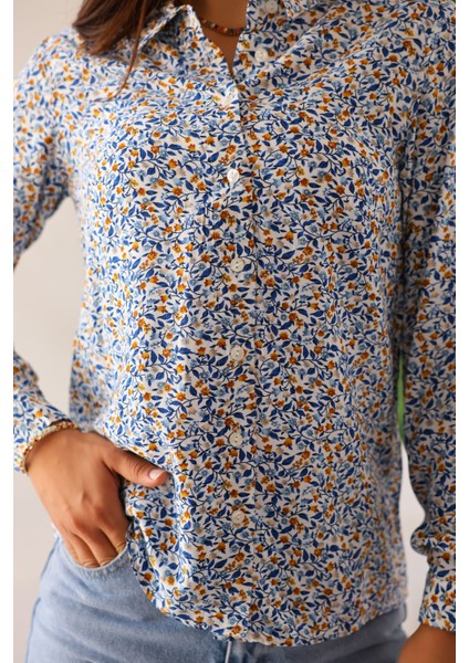 Kadın Çiçek Desenli Uzun Kollu Gömlek – Rahat Kesim, Hafif ve Nefes Alabilen Kumaş, Günlük fırsatları