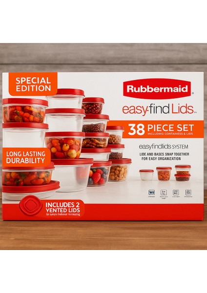 Easy Find Lids 38 Parça Saklama Kabı Seti – Kapaklı, Bpa Free, Mikrodalga & Bulaşık Makinesi Uyumlu