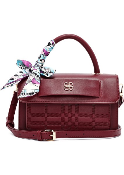 Kadın Bordo Uzun Askılı Baskılı Çapraz Çanta 25WBD282126