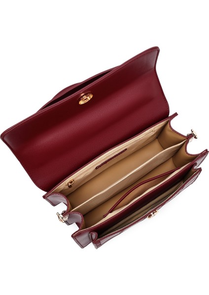 Kadın Bordo Uzun Askılı Baskılı Çapraz Çanta 25WBD282126