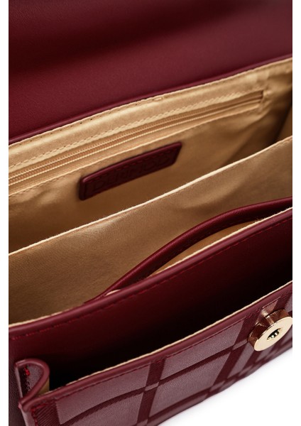 Kadın Bordo Uzun Askılı Baskılı Çapraz Çanta 25WBD282126