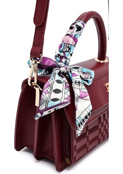 Kadın Bordo Uzun Askılı Baskılı Çapraz Çanta 25WBD282126