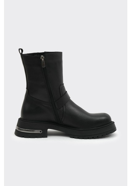 Hakiki Deri Fermuarlı Kadın Bot