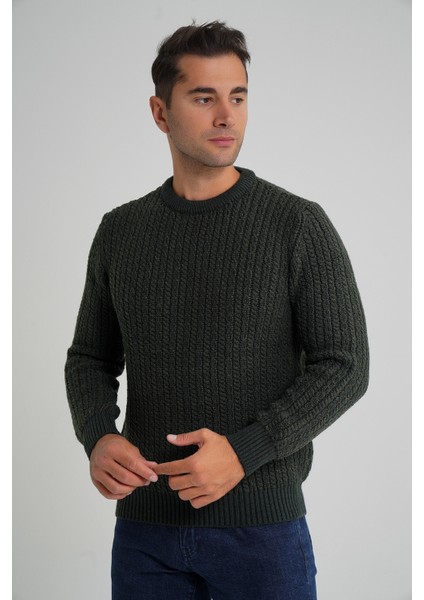 Erkek Bisiklet Yaka Selanik Saç Örgülü Yün Kazak TRIST-5352