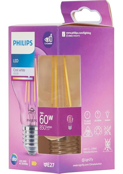 LED Classic 60W A60 Filament Ampul, 4000K Gün Işığı, E27 Normal Duy, Dim Edilmez 4lü Paket fırsatları