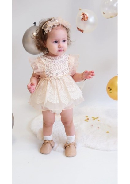 Inci Detaylı Dantel Abiye Kız Bebek Özel Gün Doğum Günü Elbisesi