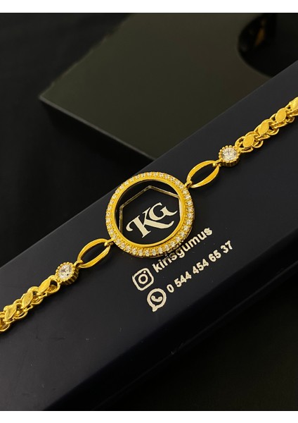 925 Ayar Gümüş Çeyrek Altın Takmak Için Gümüş Kadın Bileklik (17+3cm) (Altın Yaldızlı) KG12