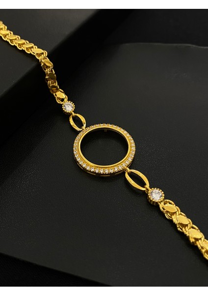 925 Ayar Gümüş Çeyrek Altın Takmak Için Gümüş Kadın Bileklik (17+3cm) (Altın Yaldızlı) KG12 fiyatları