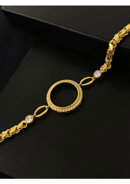 925 Ayar Gümüş Çeyrek Altın Takmak Için Gümüş Kadın Bileklik (17+3cm) (Altın Yaldızlı) KG12 modelleri