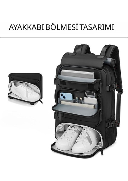 Çok Fonksiyonlu Su Geçirmez, Ayakkabı Bölmeli Spor, Seyahat Sırt Çantası Siyah