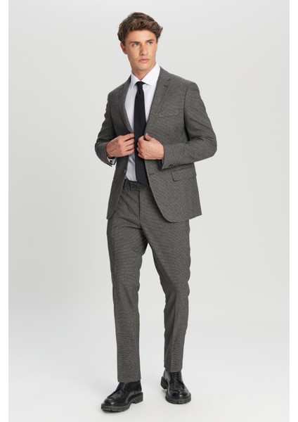 Slim Fit Dar Kesim Mono Yaka Kazayağı Desenli Kapak Cepli Esnek Takım Elbise fiyatları