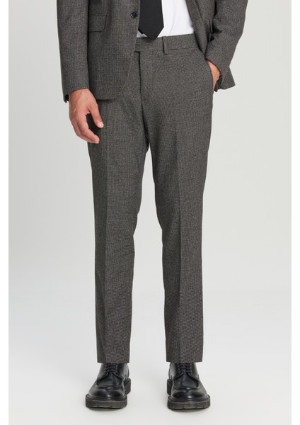 Slim Fit Dar Kesim Mono Yaka Kazayağı Desenli Kapak Cepli Esnek Takım Elbise fırsatları