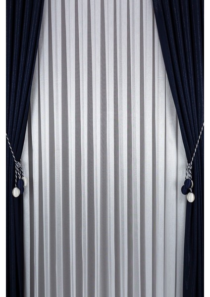 Salon ve Oturma Odaları Için Ağır Gramajlı Zarif Simli Bambu Model 1/2 Seyrek Pileli Tül Perde