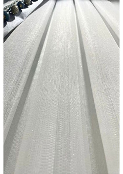 Salon ve Oturma Odaları Için Ağır Gramajlı Zarif Simli Bambu Model 1/2 Seyrek Pileli Tül Perde indirimleri