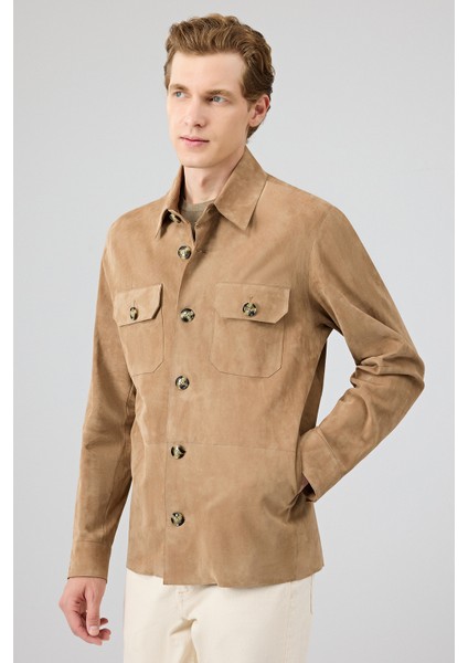 Osimhen Erkek Bej Gömlek Yaka Süet Deri Mont 25WGD657710 fiyatları