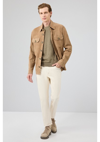 Osimhen Erkek Bej Gömlek Yaka Süet Deri Mont 25WGD657710