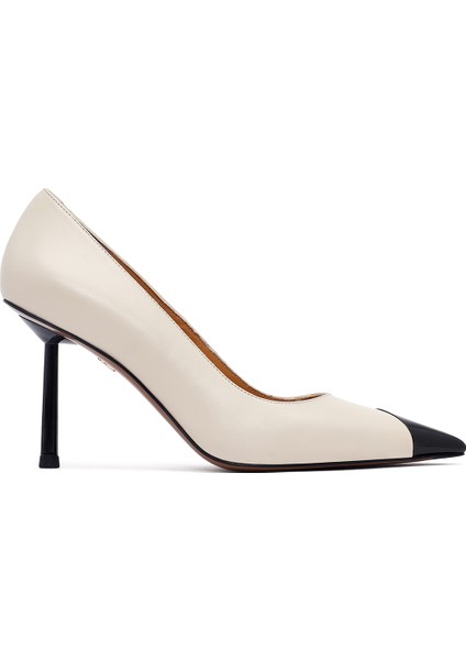Kadın Krem Ince Topuklu Deri Stiletto 25AFD100918