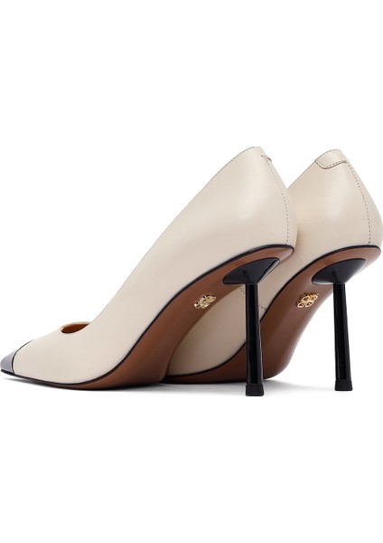 Kadın Krem Ince Topuklu Deri Stiletto 25AFD100918
