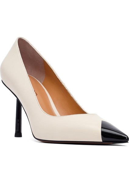 Kadın Krem Ince Topuklu Deri Stiletto 25AFD100918
