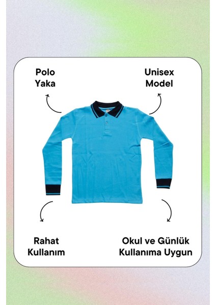 Lacivert Yakalı Turkuaz Uzun Kol 6-17 Yaş Çocuk Okul Lakos Sweat Polo Yaka Düz Renk fırsatları