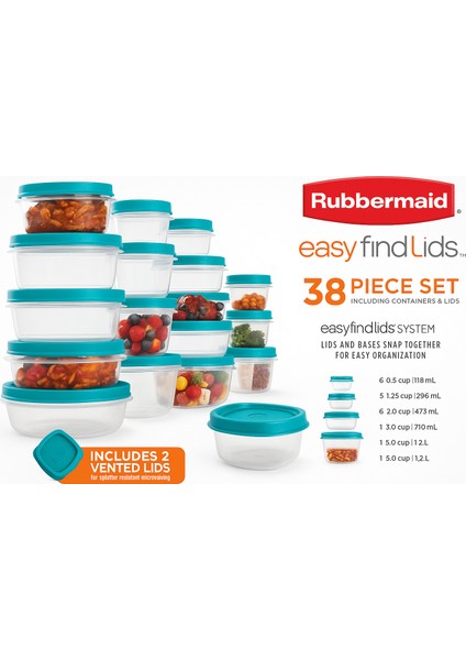 Easy Find Lids 38 Parça Saklama Kabı Seti – Kapaklı, Bpa Free, Mikrodalga & Bulaşık Makinesi Uyumlu