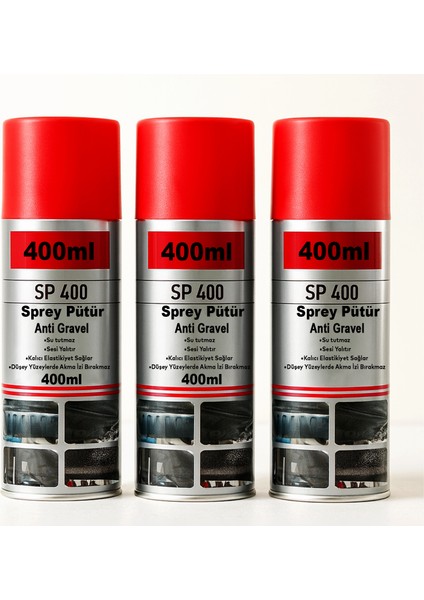 3 Adet Sprey Pütür Su Tutmaz Ses Yalıtımlı Boyanabilir Kaplama Araç Araba Çamurluk Taş Darbe Koruma