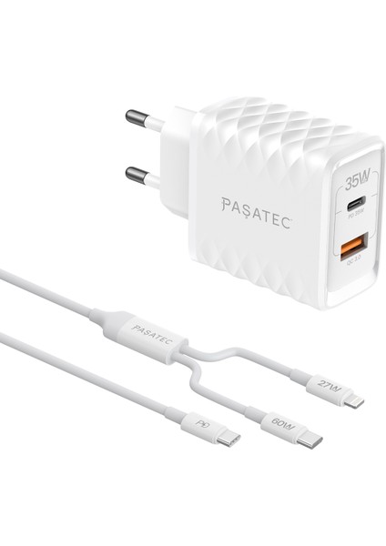 Rave Serisi Pd 35W Gan Iı Duvar Şarj Cihazı + 2’si 1 Arada Pd Kablo - Beyaz modelleri