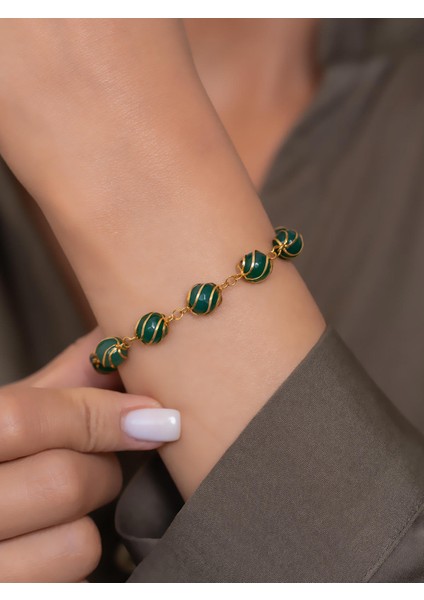 14 Ayar Kafesli Yeşil Bileklik