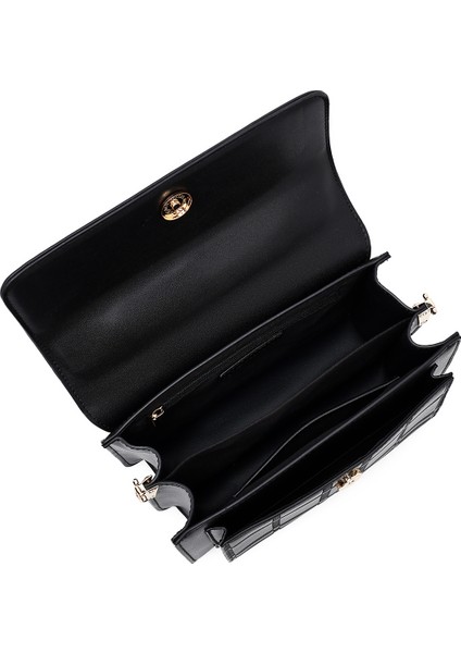 Kadın Siyah Uzun Askılı Baskılı Çapraz Çanta 25WBD282126