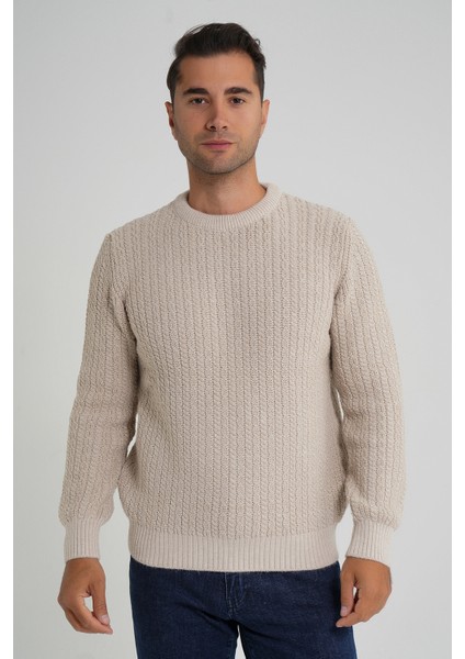 Erkek Bisiklet Yaka Selanik Saç Örgülü Yün Kazak TRIST-5352