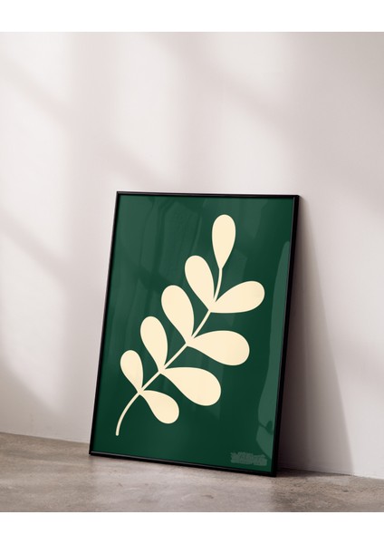 Metal Çerçeveli Gerçek Camlı Tablo, Krem Rengi Bitki Temalı Tablo, Minimalist Soyut Çiçek Tablo