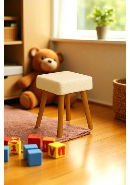 Alvıa Modern Ahşap Ayaklı Teddy Peluş Kare Bench Puf – Dekoratif Tabure modelleri